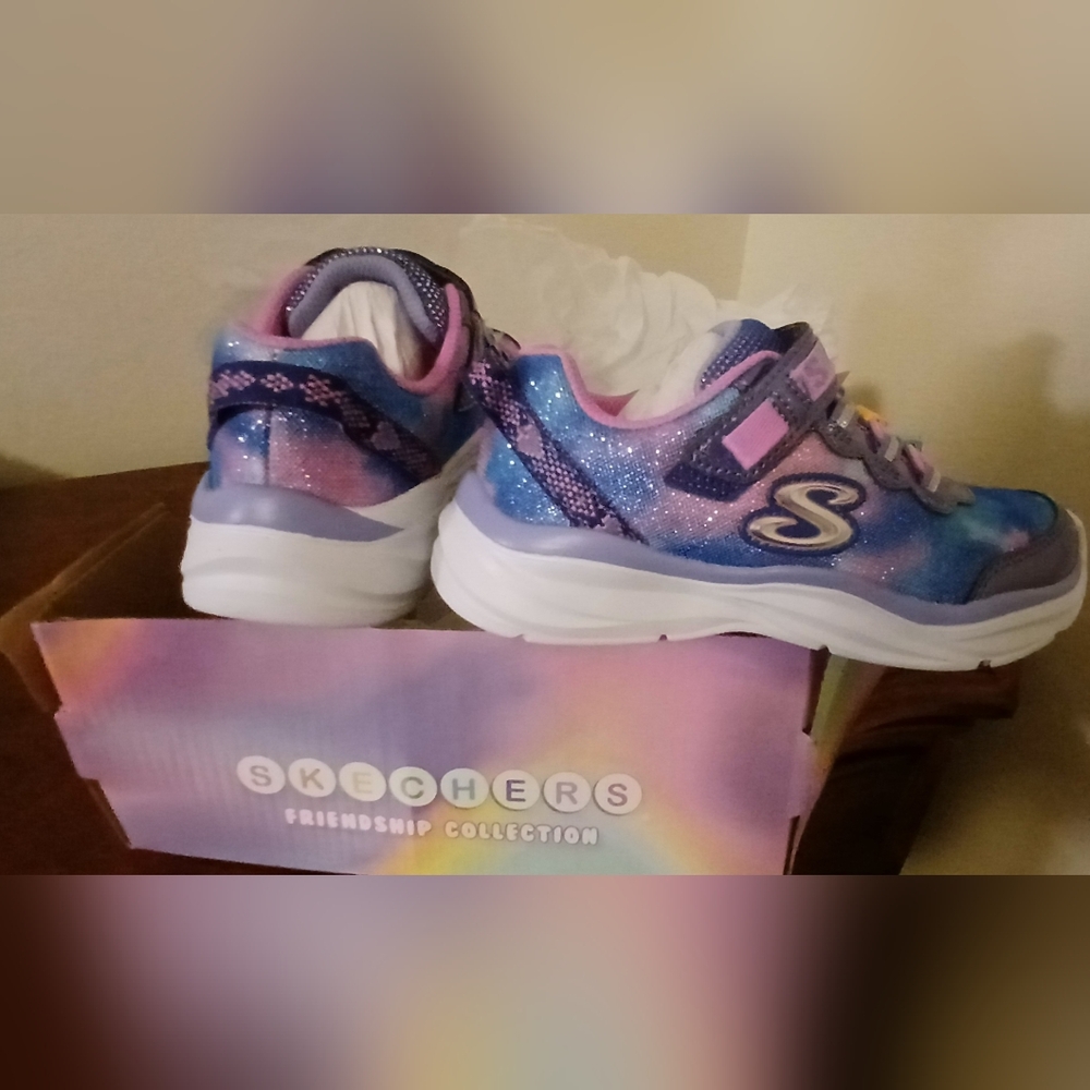 New Skechers Friendship Collection Sneakers Little Girls Sz13 -PurplePinkBlue
